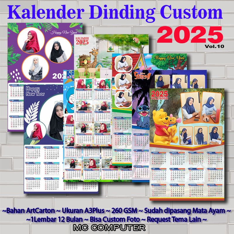 

Kalender 2025 Foto Sendiri Design Custom Ukuran 32x48cm Gantungan Eyelet K225