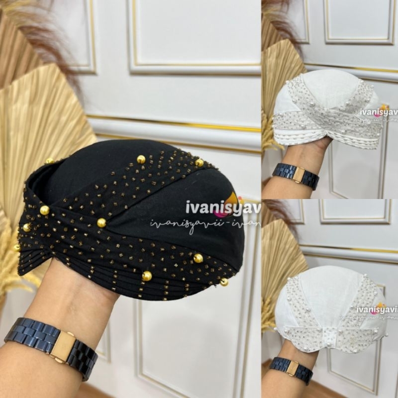 Blangkon Pengantin Payet - SUNDA | Warna Hitam / Putih
