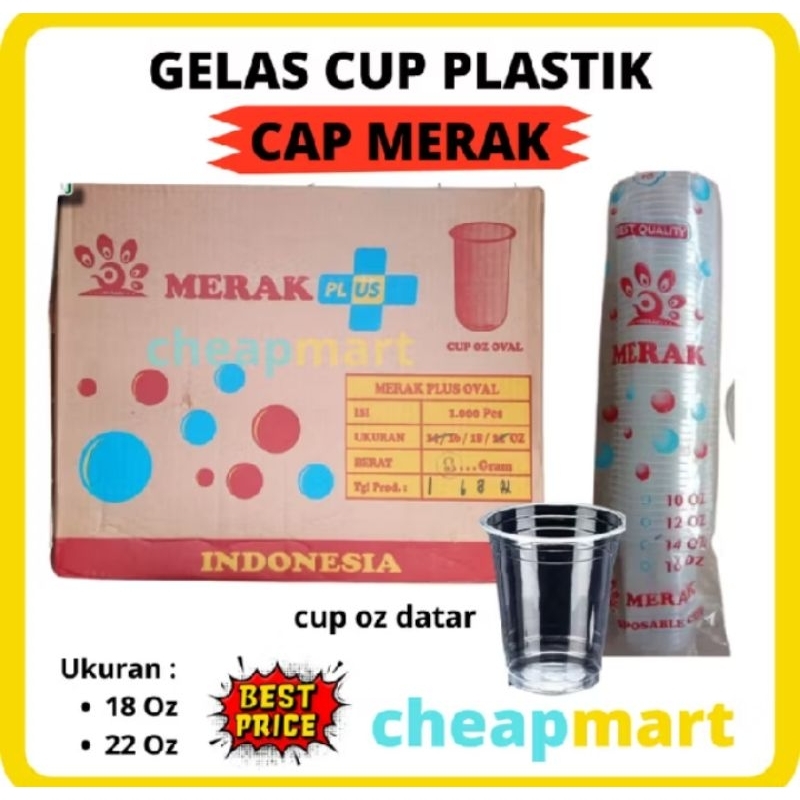 [ HARGA PABRIK ] /cup jumbo / gelas plastik / merak plus / Datar / oval / slim / ukuran,18 Oz,22 Oz,