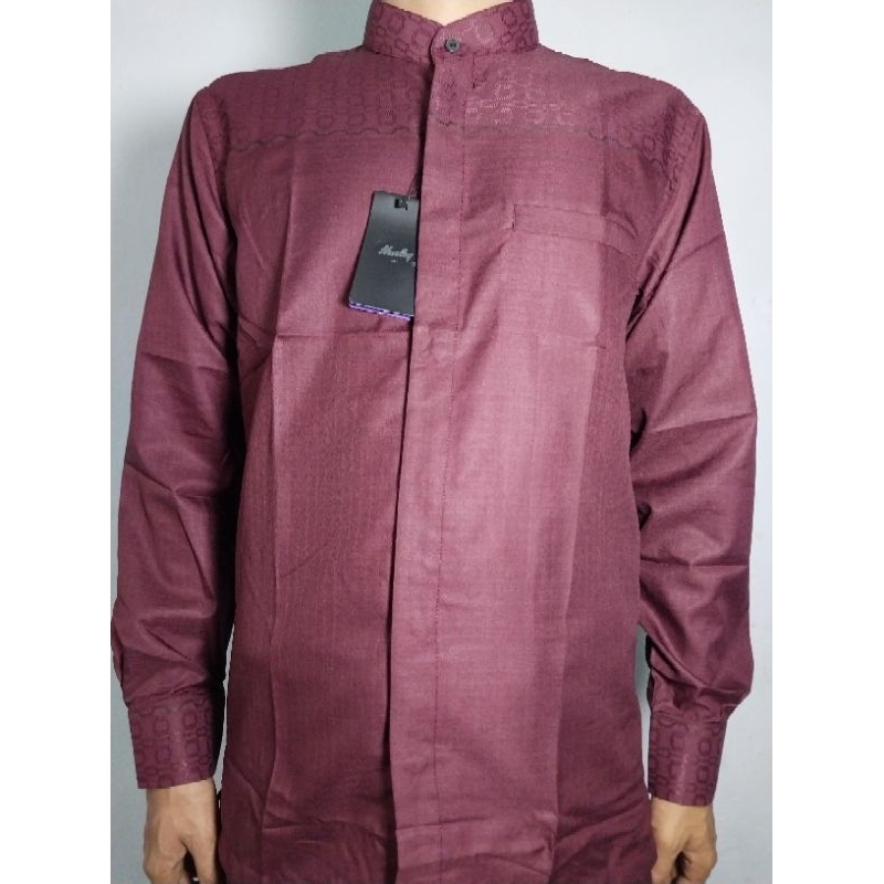 KEMEJA KOKO HARLEY KEMKO PRIA LENGAN PANJANG WARNA MERAH MAROON
