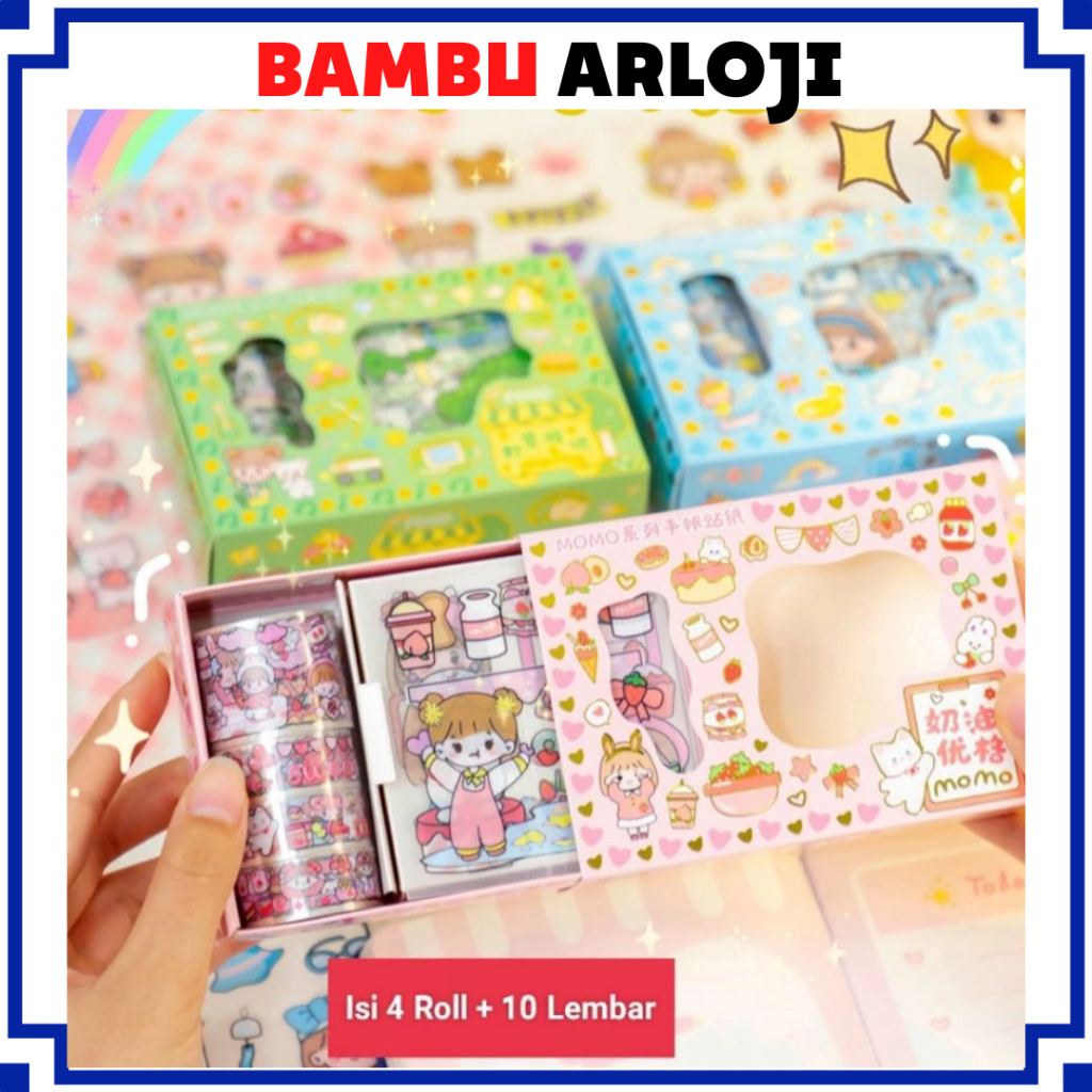 

BAJ STIKER ROLL MOMO WASHI TAPE ROLL KOREA 2D SET BOX SS246