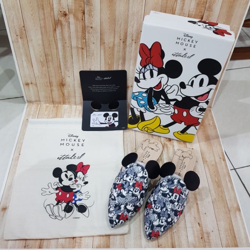 Ittaherl Disney Bow & Dots Minnie Mickey Mouse Mules Sandal Wanita