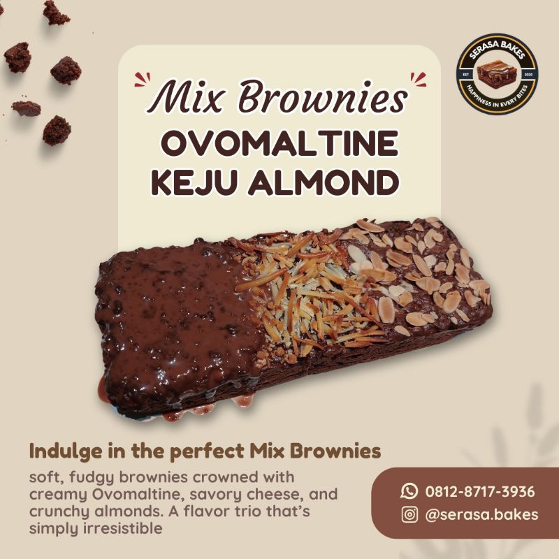 

Mix Almond, Cheese, & Ovomaltine Brownies Panggang Premium