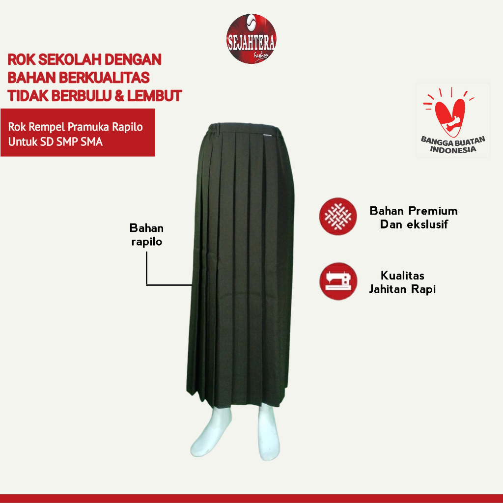 Rok Panjang Sekolah Pramuka Rapilo SD SMP SMA Rok Rempel Anak Perempuan Sekolah Cokelat Rapilo