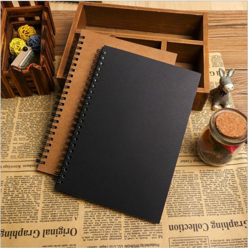 

Sketchbook Ukuran A6 100 Halaman Notebook Diary Sketch Journal Book Cover Coklat / Hitam Ring Spiral