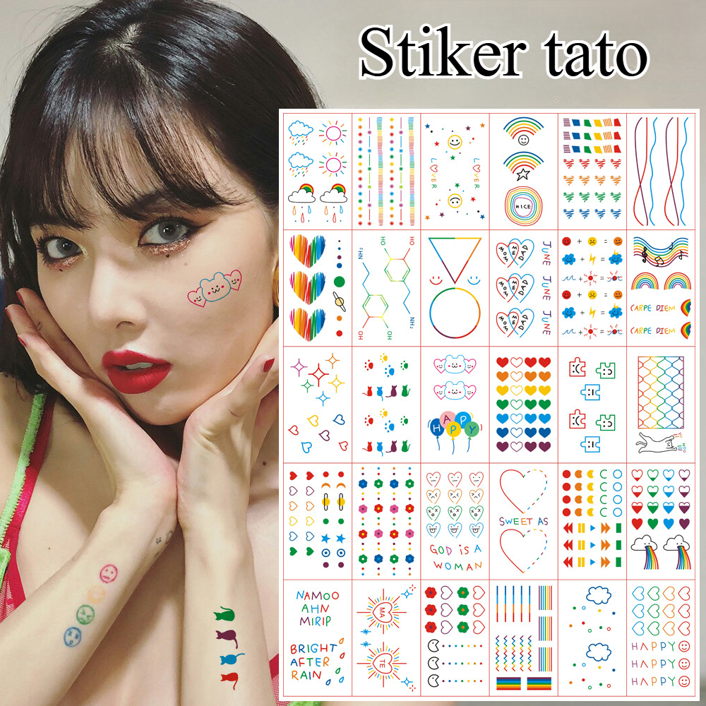 

Bunga kartun kupu-kupu simulasi pelangi stiker tato stiker tato hewan lucu stiker tahan air lama