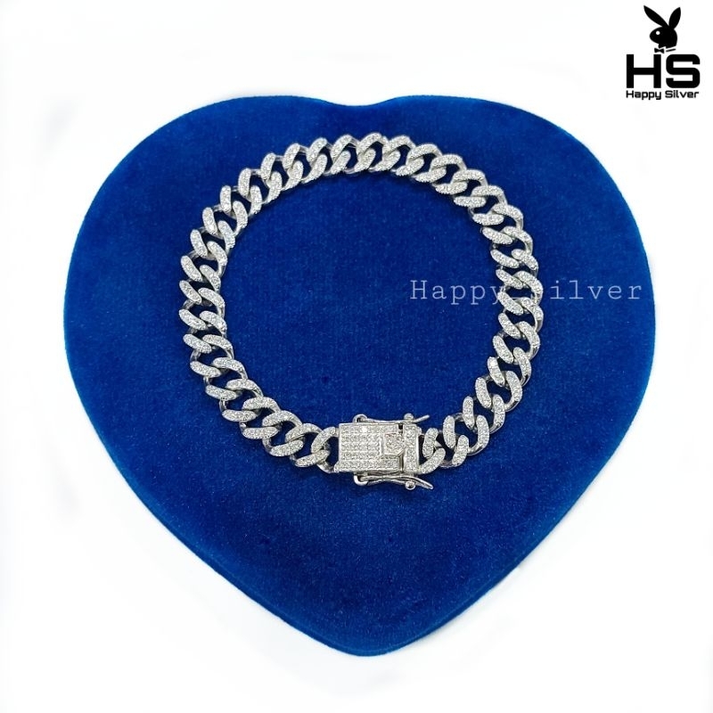 Gelang Tangan Pria Wanita Perak Asli Silver 925 Lapis Emas Putih model Rantai Sisik Naga Permata - P