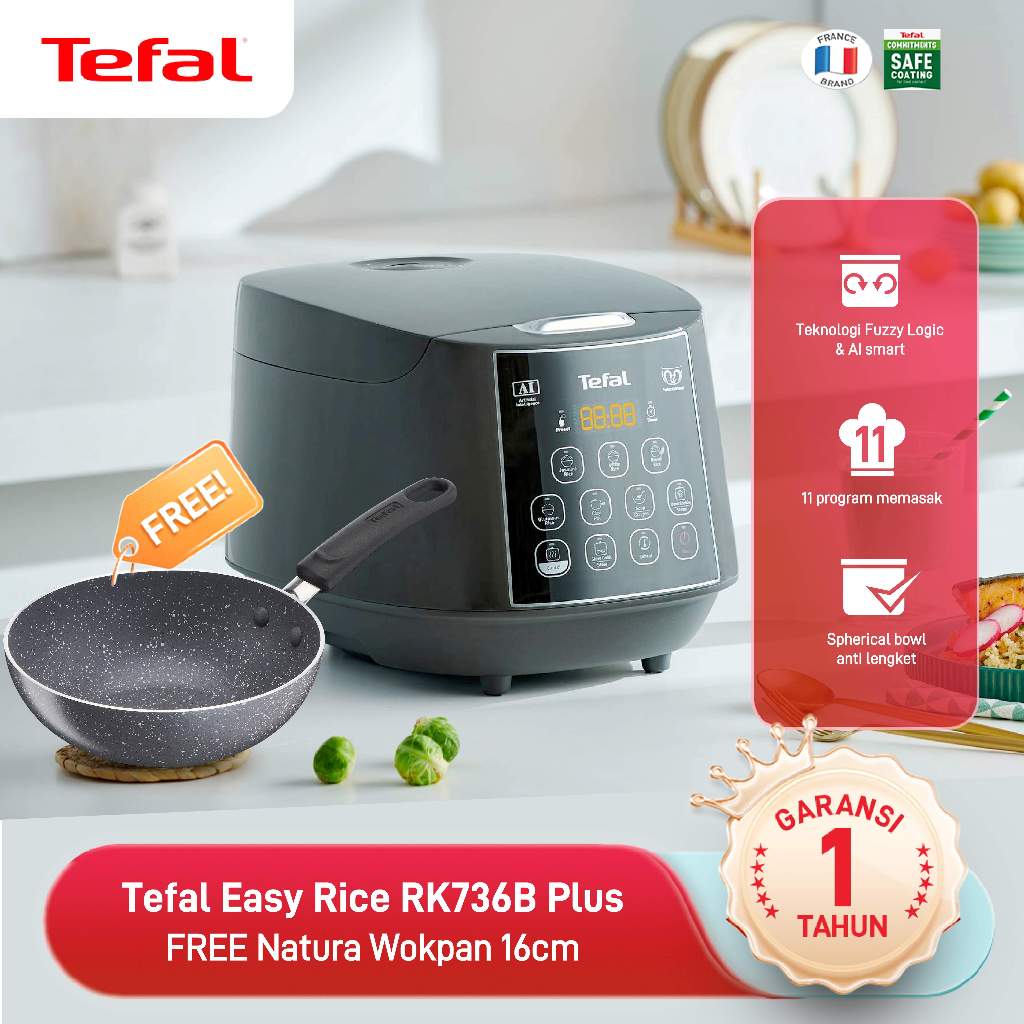 [FREE WOKPAN 16CM] Tefal Rice Cooker Digital / Penanak Nasi / Magic Com / RK736 - 1.8L