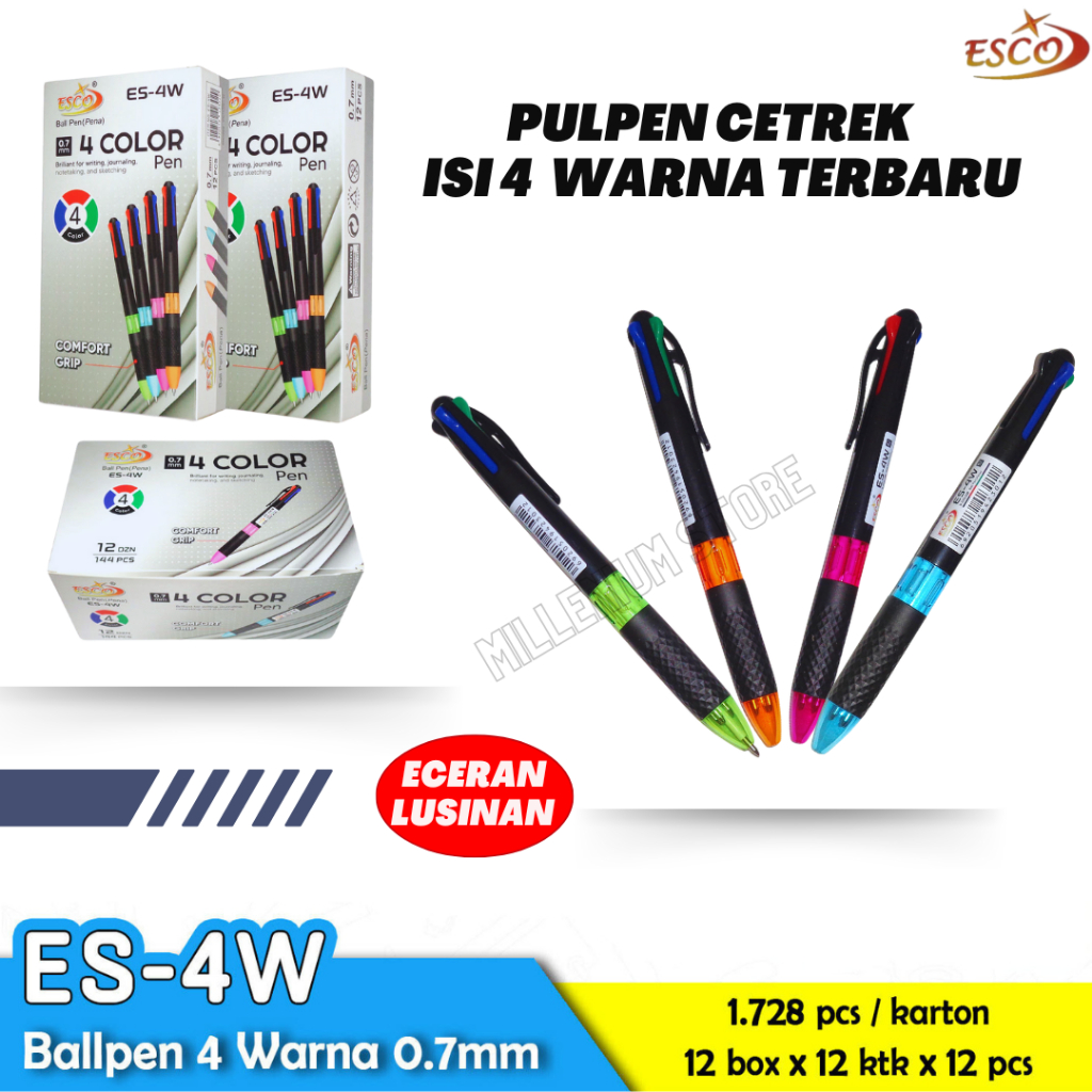 

Ballpoint Pen Pulpen 4 warna Dalam Satu Pulpen / Pena Ballpoint / Pulpen Gel Cetek Gel / Ballpen/bolpoint / Ballpen 4 Warna 0.7mm