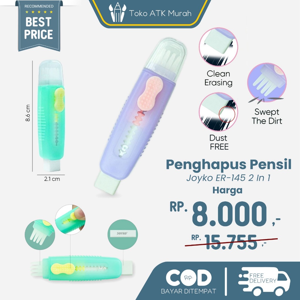 

Penghapus Pensil Imut Joyko ER-145 2 In 1 Soft Brush Pencil Eraser