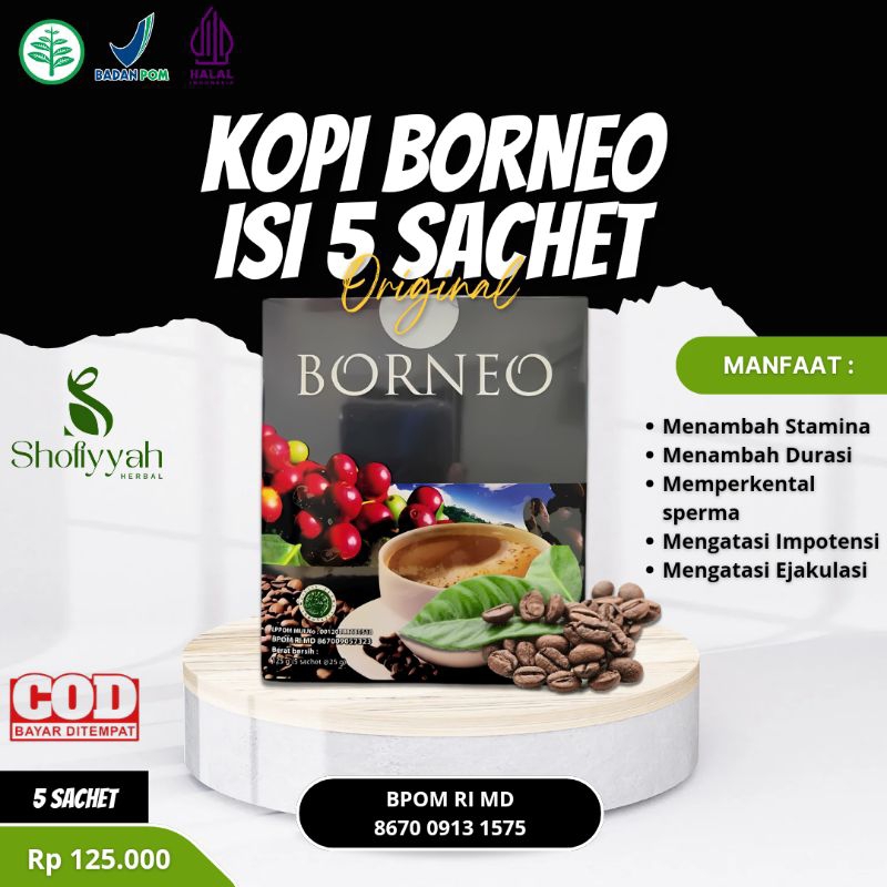 

Kopi borneo original 100% - isi 5 sachet ekstra gingseng