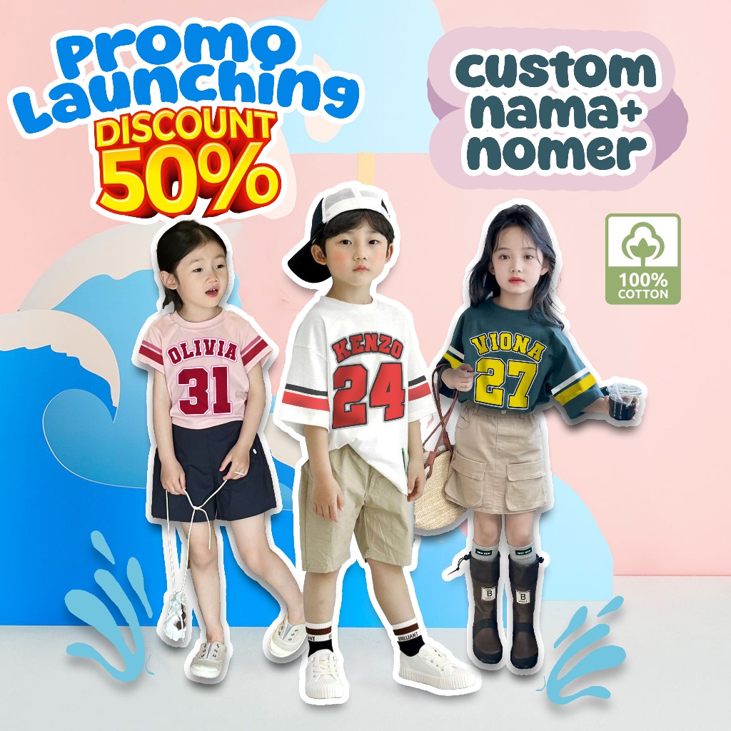 Qingqongclothing Kaos Custom Anak model Jersey Free nama dan nomer 1hari jadi baju laki perempuan