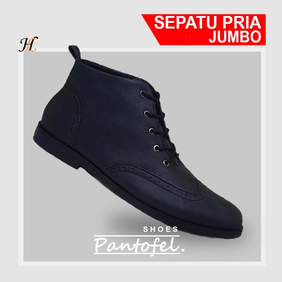 Sepatu Big size 43-48 | Sepatu Pdl Oxford kulit asli | Pantofel boots hitam dop - Ukuran Jumbo Besar