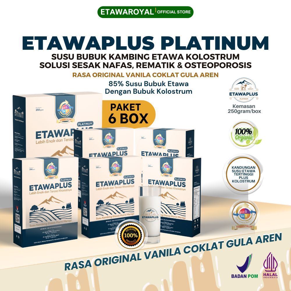 

Susu Kambing Etawa Etawaplus Platinum Untuk Sesak Nafas dan Nyeri Dada 250gr Kemasan 6 BOX