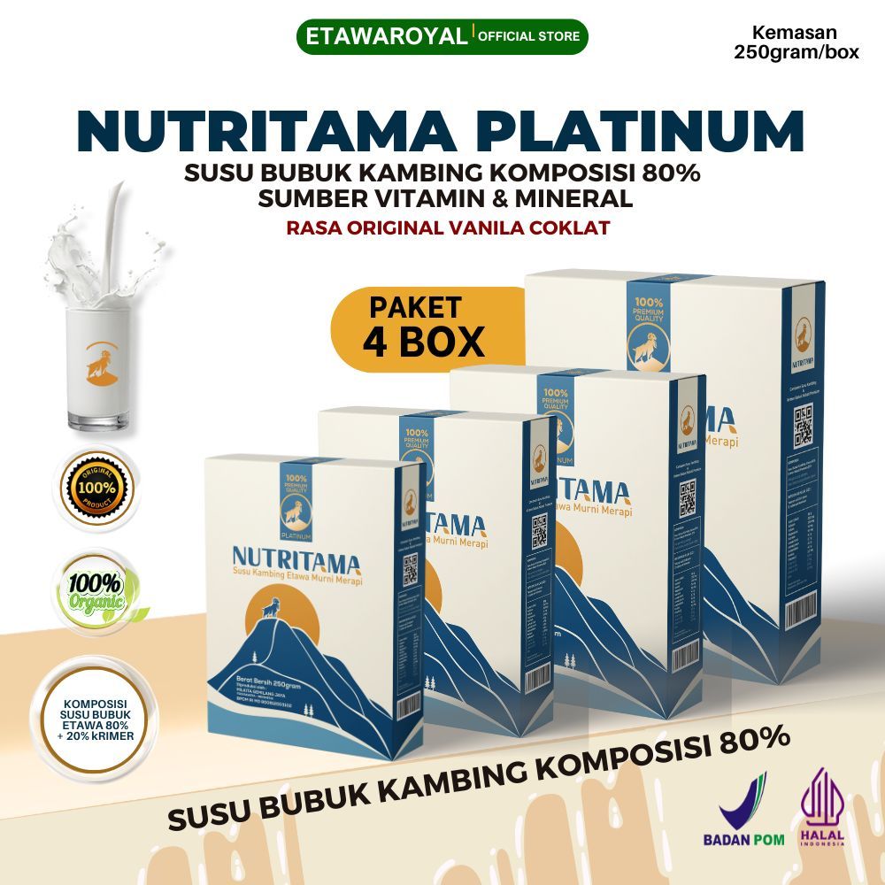 

Susu Etawa Platinum Nutritama Untuk Sesak Nafas dan Nyeri Sendi Susu Kambing Etawa Paket 4 Box
