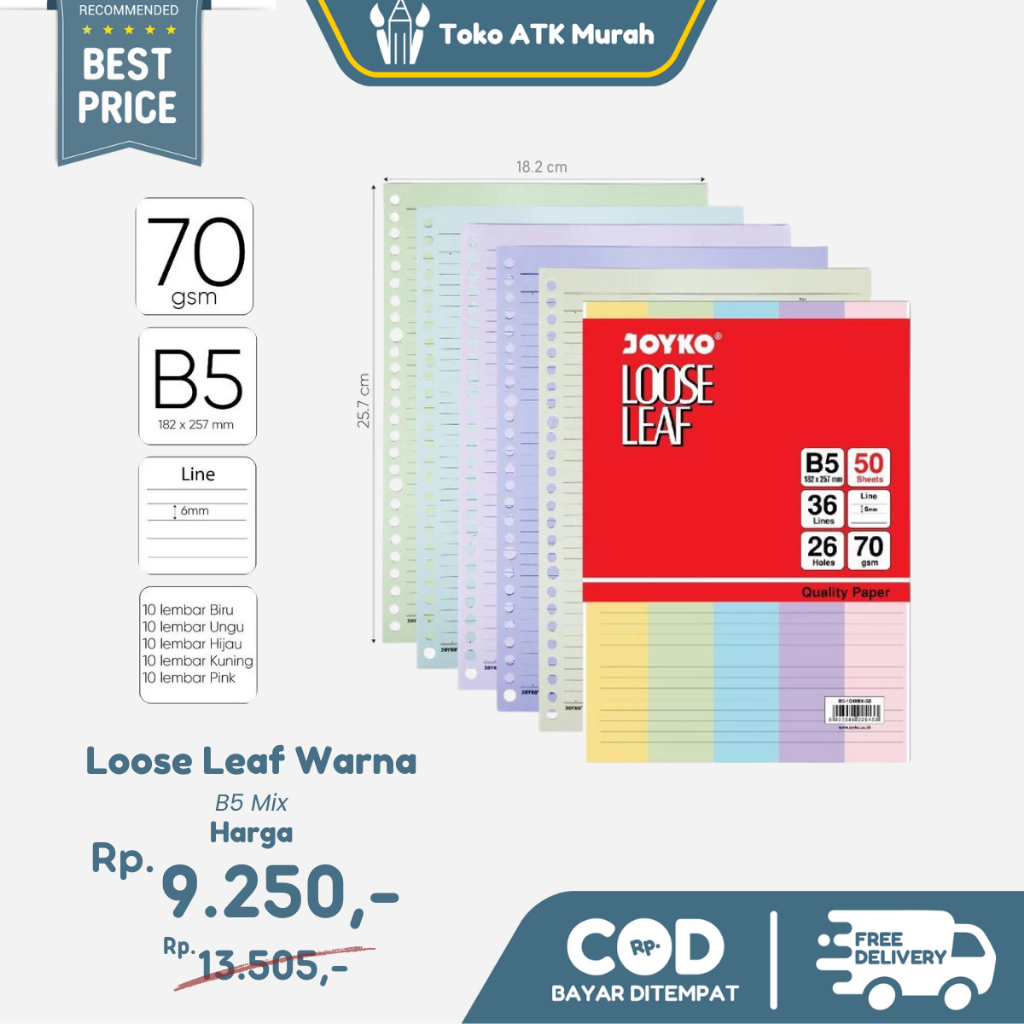 

Loose Leaf Garis Warna Joyko B5-104MIX