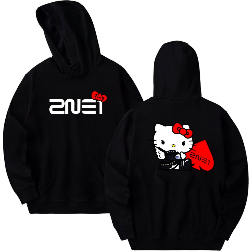 Jaket Hoodie 2NE1 X Hello Kucing Sablon Depan 2NE1 BELAKANG Kucing dtf print