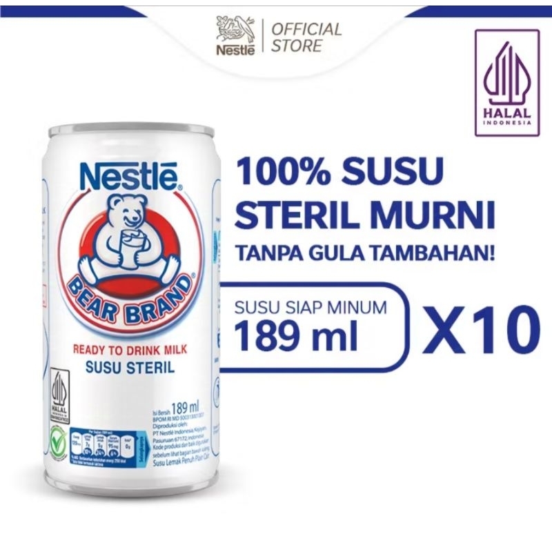 

[Paket isi 10] NESTLE BEAR BRAND Susu Sapi Steril Siap Minum 189ml