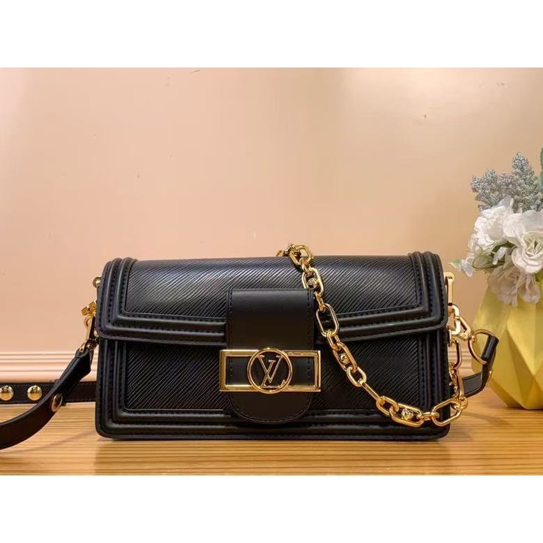 Top Original Louis Vuitton LV Dauphine East West Handbag M23603 Black Water Ripple Pattern