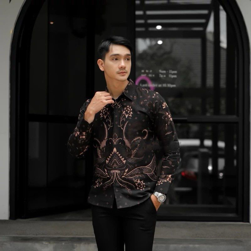 LASKALA Batik pria Slim fit Lengan panjang Lapis Puring