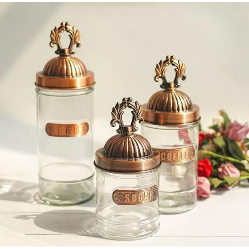 Toples Set untuk Teh Gula Kopi toples vintage toples kaca Kedap Udara Toples teh gula kopi