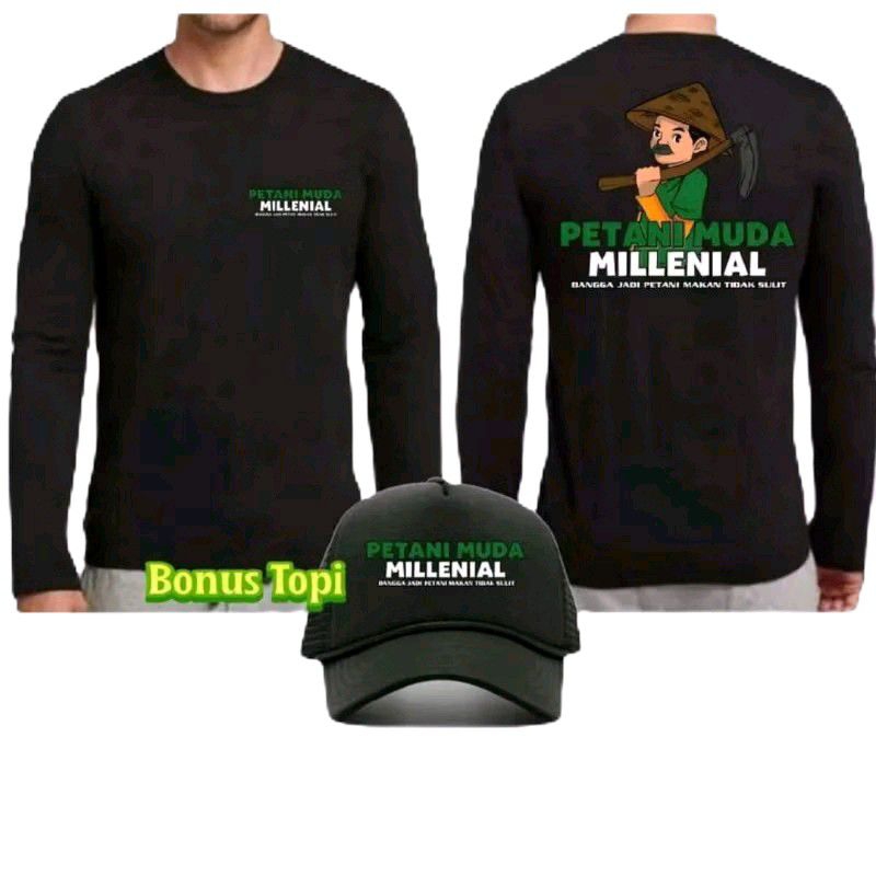 KAOS PETANI MUDA MILLENIAL BANGGA JADI PETANI MAKAN TIDAK SULIT BONUS TOPI BISA COD