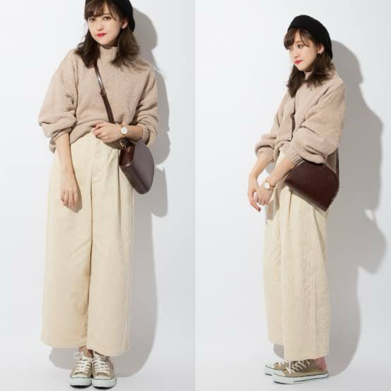 Celana Kulot UNIQLO Corduroy High Waist / Celana Kulot Wanita  Size 25