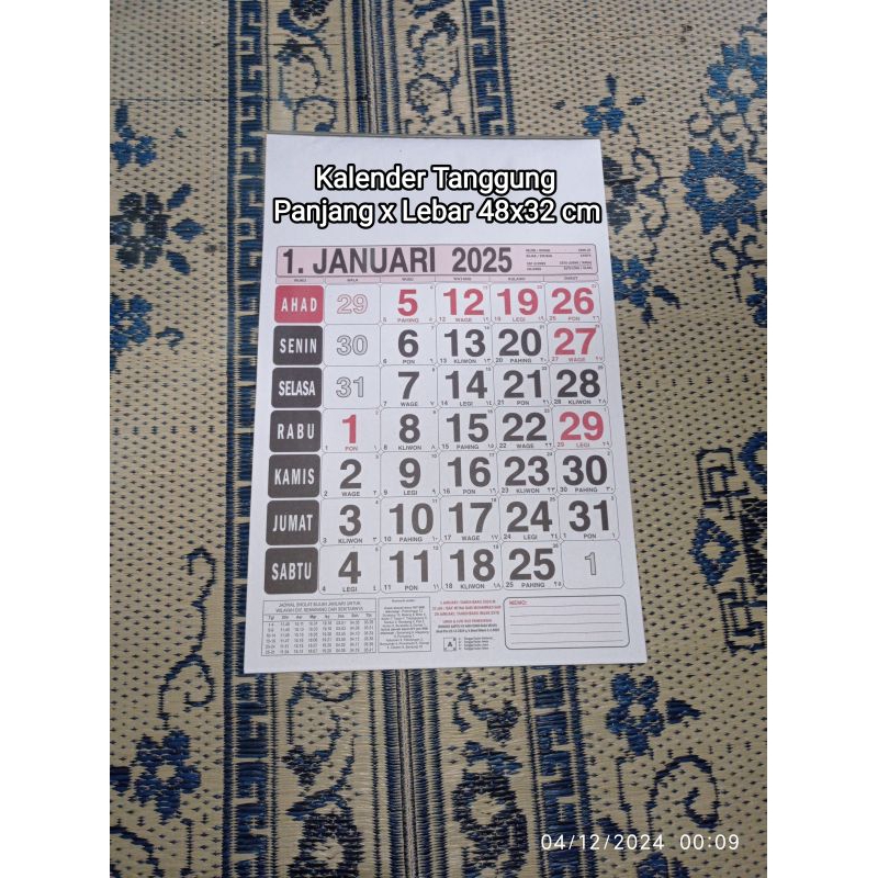 

Kalender Dinding Lengkap 2025 Kalender Tanggung Panjang x Lebar 48x32 cm