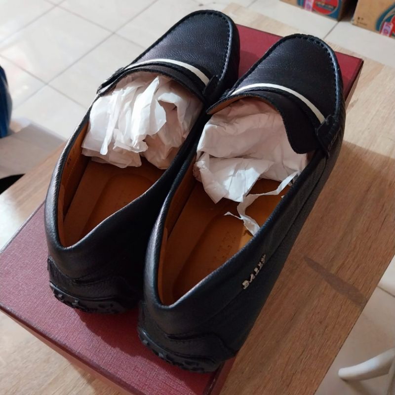 Sepatu Pria Laki-laki Bally Pearce Loafers Black White Stripe Ori Genuine Men Shoes