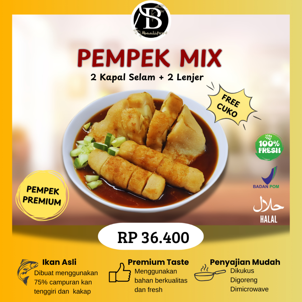 

Pempek Asli Palembang Kombinasi Lenjer Mpek-mpek Frozen Ikan Tenggiri Asli Empek-Empek Premium Paket isi 4 Jogja