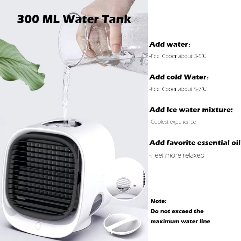 KIPAS ANGIN AC MINI AIR COOLER 300ML WATER TANK  3ADJUSTABLE SPEED