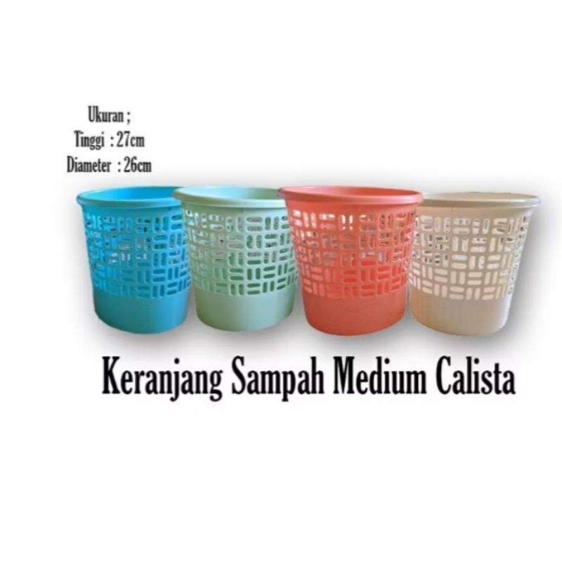 Keranjang Sampah Bulat Calista /Tempat Sampah Plastik Warna Warni /Keranjang Wadah Sampah Tebal