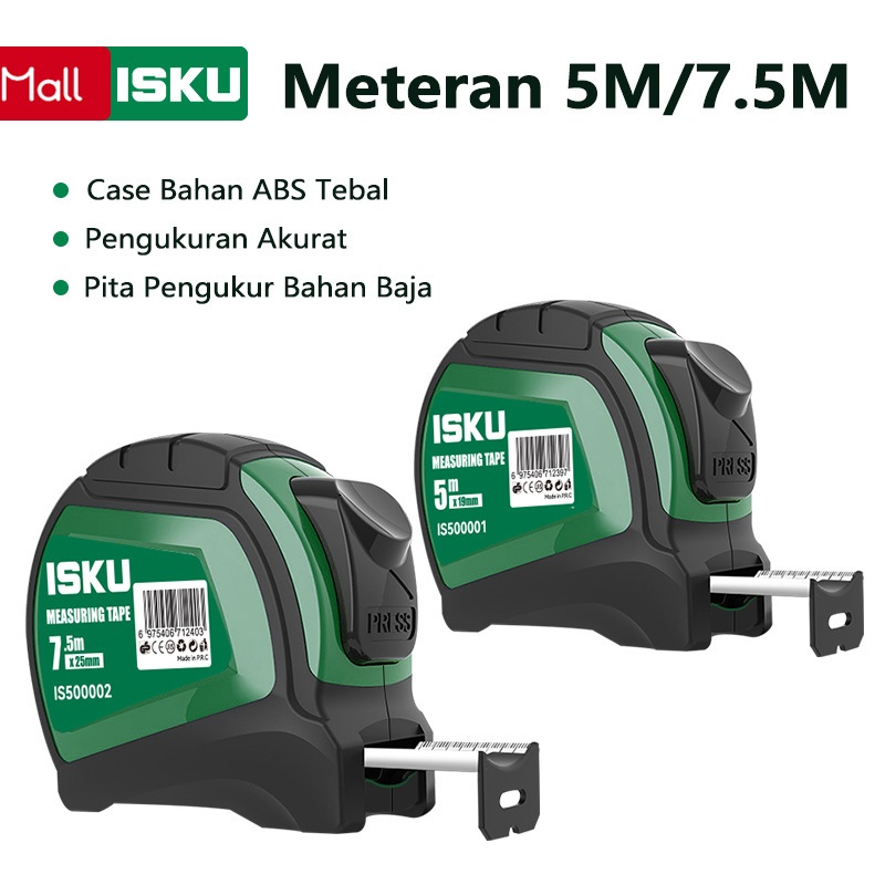 ISKU Tape Measure/Meteran 5-7.5m Elastis Pengunci Manual Alat Perkakas Meteran Karet/Tape Measure