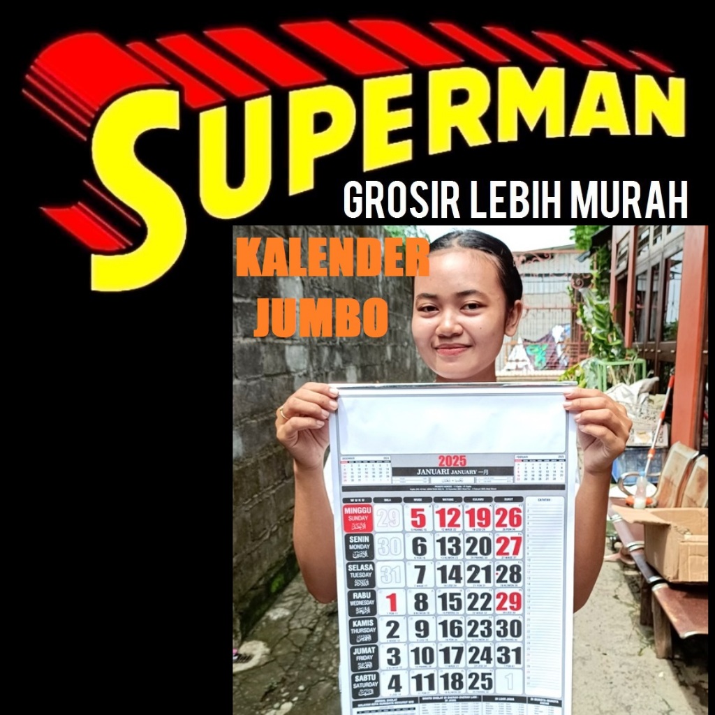 

KALENDER BESAR JUMBO LENGKAP ISI 12 BULAN LEMBAR masehi arab china jawa pon wage kliwon legi pahing 2025 dinding superman jogja