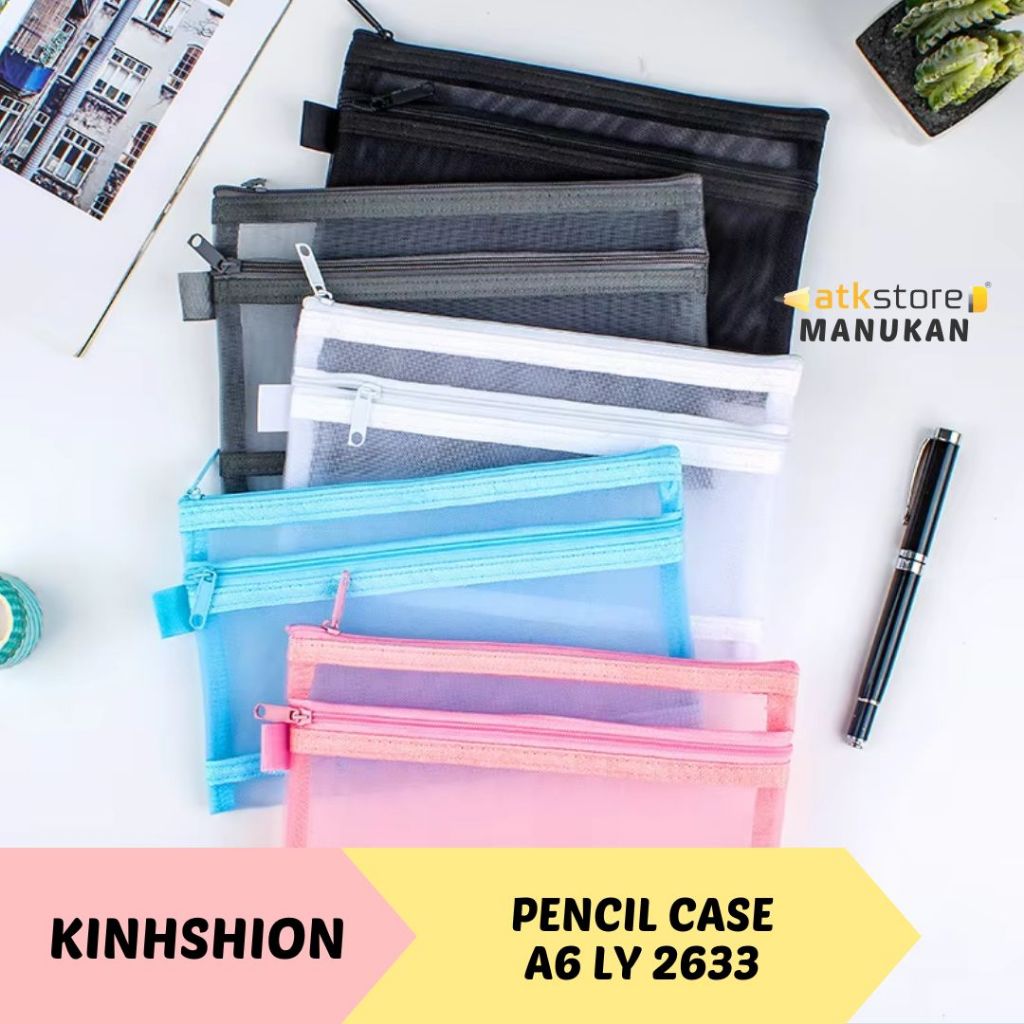 

Kinhshion Double Wallet Storage Bag A6 LY 2633 - Kotak Pensil Jala Korea Multifungsi
