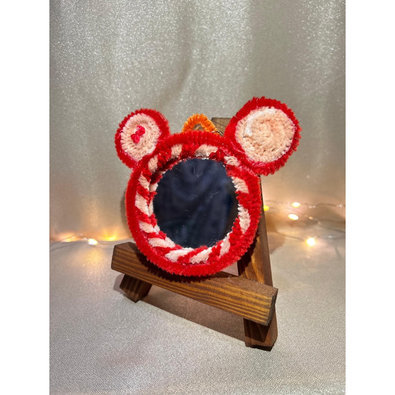 cermin bulat / cermin kawat bulu / kaca kawat bulu / kaca bulat / gantungan / gantungan tas / souver