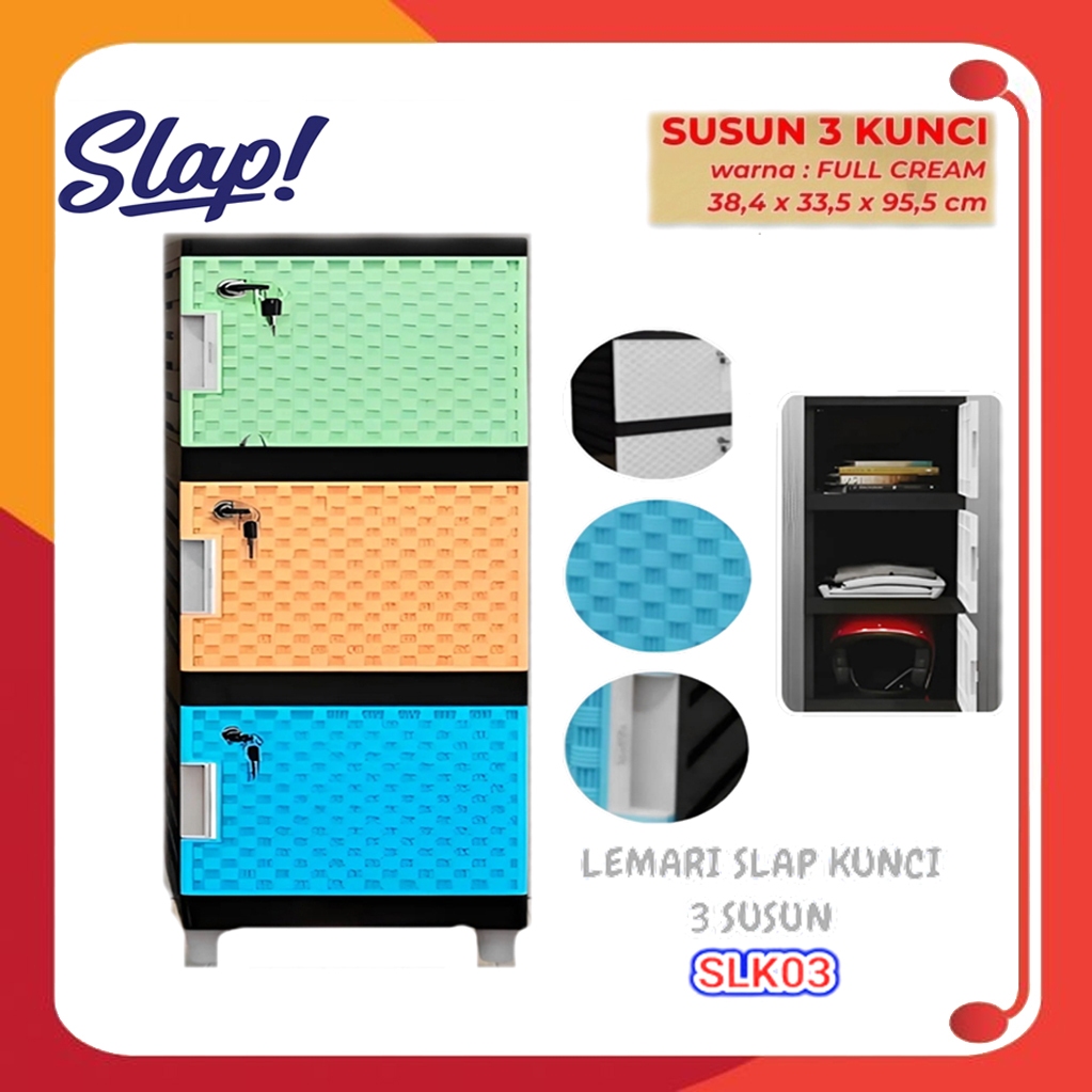 Lemari Plastik Kingdom Slap Susun 3 Tingkat Laci Kunci Kabinet