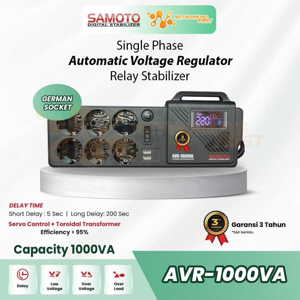 SAMOTO Relay AVR1000 Germany Socket Stabilizer 1000VA AVR Stabiliser Relay Controlled Series