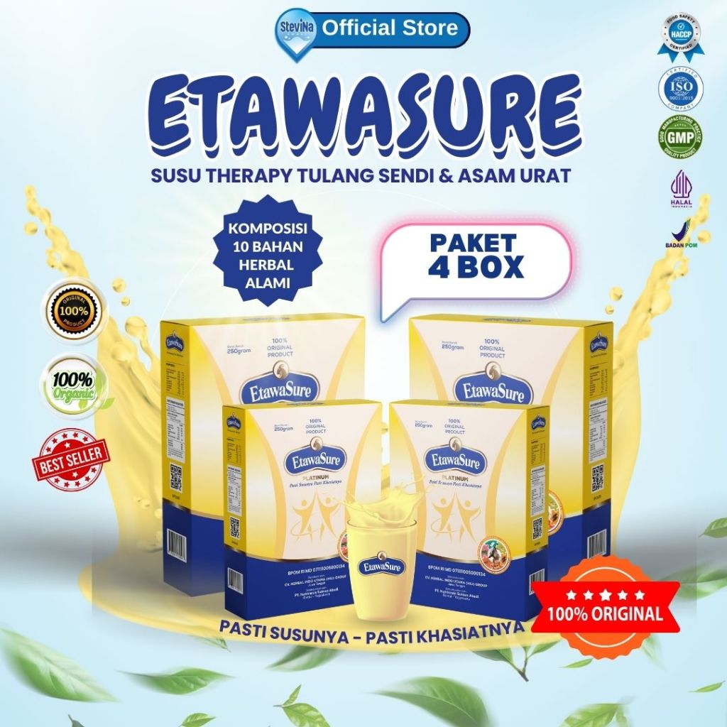 

Etawasure [Paket Hemat 4 Box 1kg] Susu kemasan 250gram/box Resmi BPOM - Susu Untuk Therapy Tulang dan Sendi - Susu Etawasure rasa Jahe Atasi Kesemutan dan Kebas - kebas - Susu Etawasure Original
