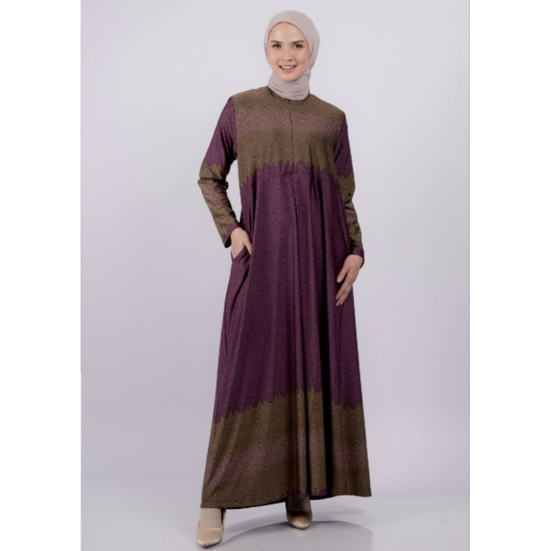 ELZATTA Gamis Spandex Al-Maturidi Burgundy - Pakaian Muslim Wanita Baju Dress Gamis Motif Bahan Span