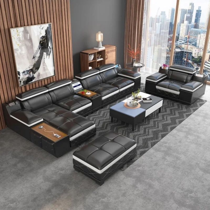 Sofa Set Ruang Tamu Minimalis Leather U / Sofa Kulit / Sofa Ruang Tamu Minimalis