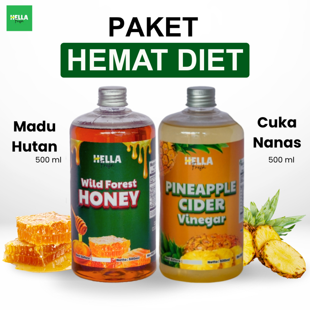 

Hella Fresh Paket Hemat Diet Madu Hutan 500ml + Cuka Nanas 500ml / Bundling Penurun Gula Darah Alami
