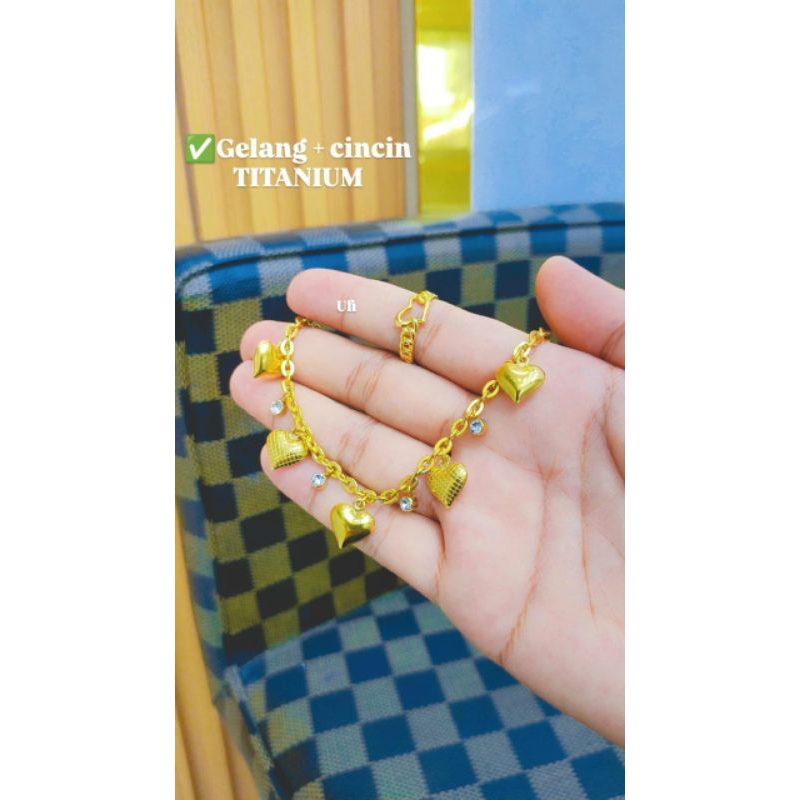 GELANG SET CINCIN / TITANIUM TIDAK LUNTUR DAN HITAM