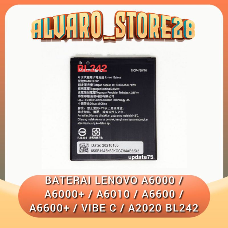 Baterai A6000 A6000 plus A6000+ A6010 A6600 A6600 Plus Vibe C a2020 BL242