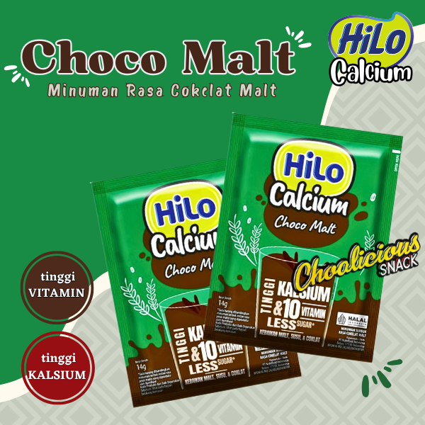 

HiLo Calcium Choco Malt Minuman Bubuk Instan Rasa Cokelat Malt Sachet Ecer @14 gram