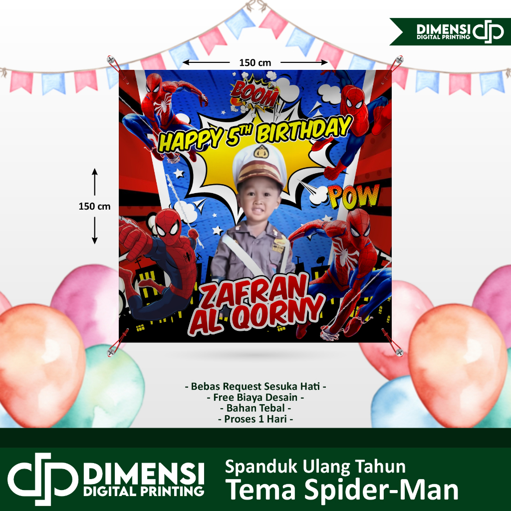 SPANDUK ULANG TAHUN ANAK TEMA SPIDERMAN / SPANDUK ULTAH SPIDERMAN / SPANDUK SPIDER-MAN
