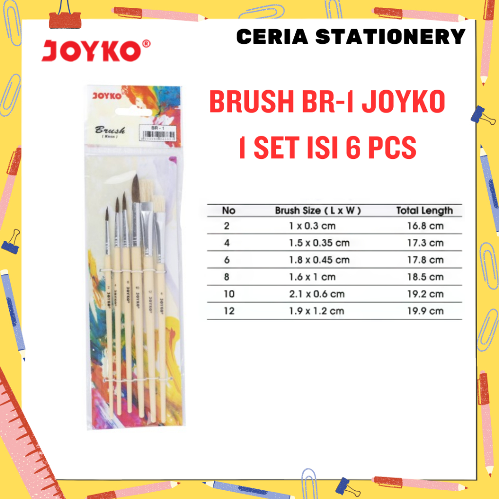 

Kuas Lukis 1 Set Joyko BR-1 isi 6 Kuas / Kuas Nomor 2 - 4 - 6 - 8 - 10 - 12