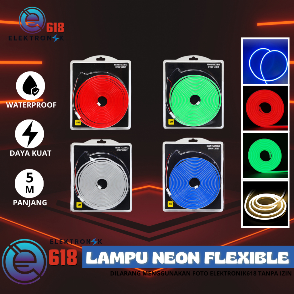 ELEKTRONIK618 LAMPU LED NEON SIGN LED SELANG NEON FLEX AC 220V LED 5M LAMPU PLAFON