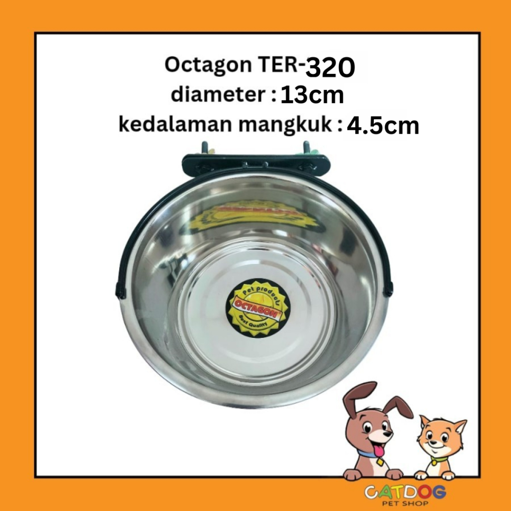 Tempat Makan Gantung Anjing & Kucing Stainless Octagon TER-320