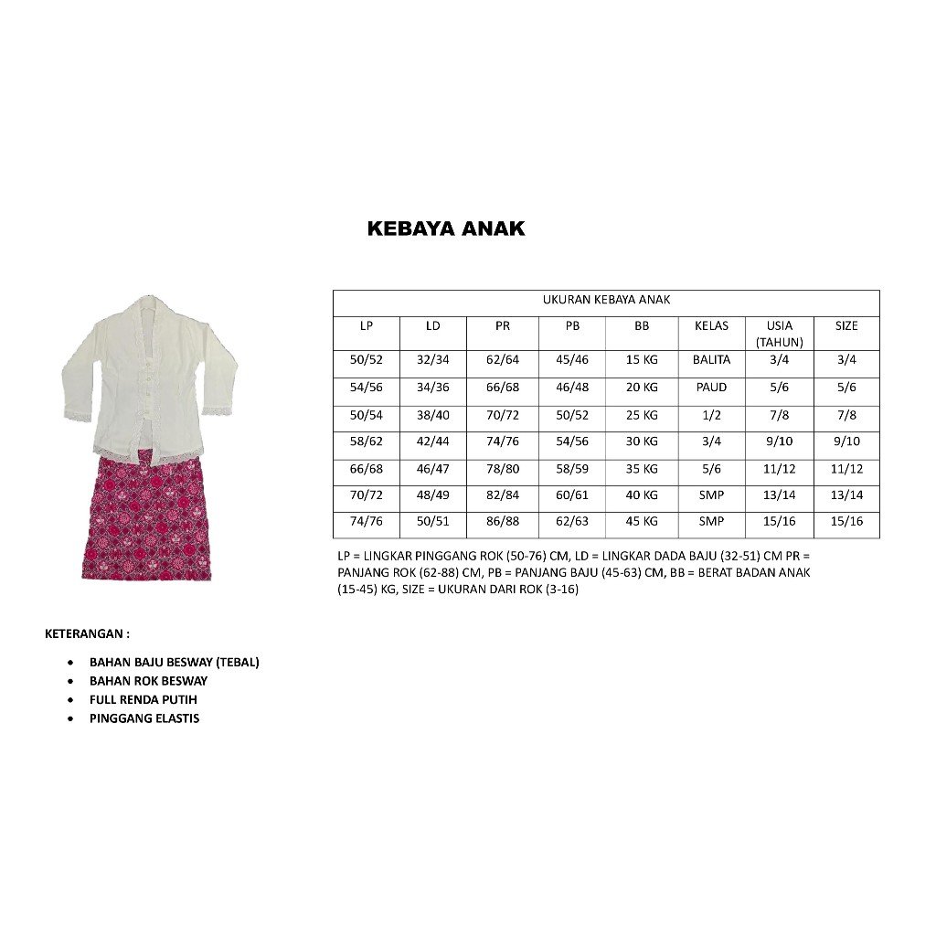 BEST SALE SETELAN KEBAYA ANAK SEKOLAH / BAJU ADAT DAERAH SEKOLAH / BAJU KEBAYA KARTINI